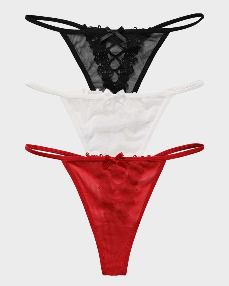 V-String-Höschen mit Spitzenbesatz aus Mesh