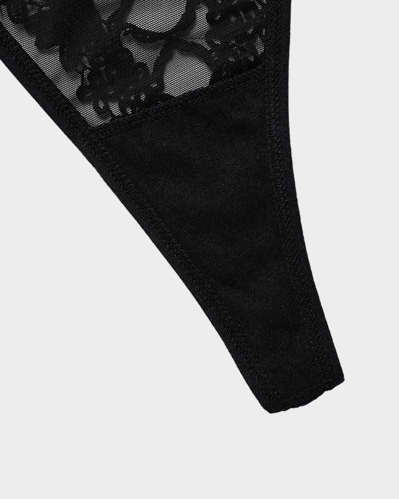 V-String-Höschen mit Spitzenbesatz aus Mesh