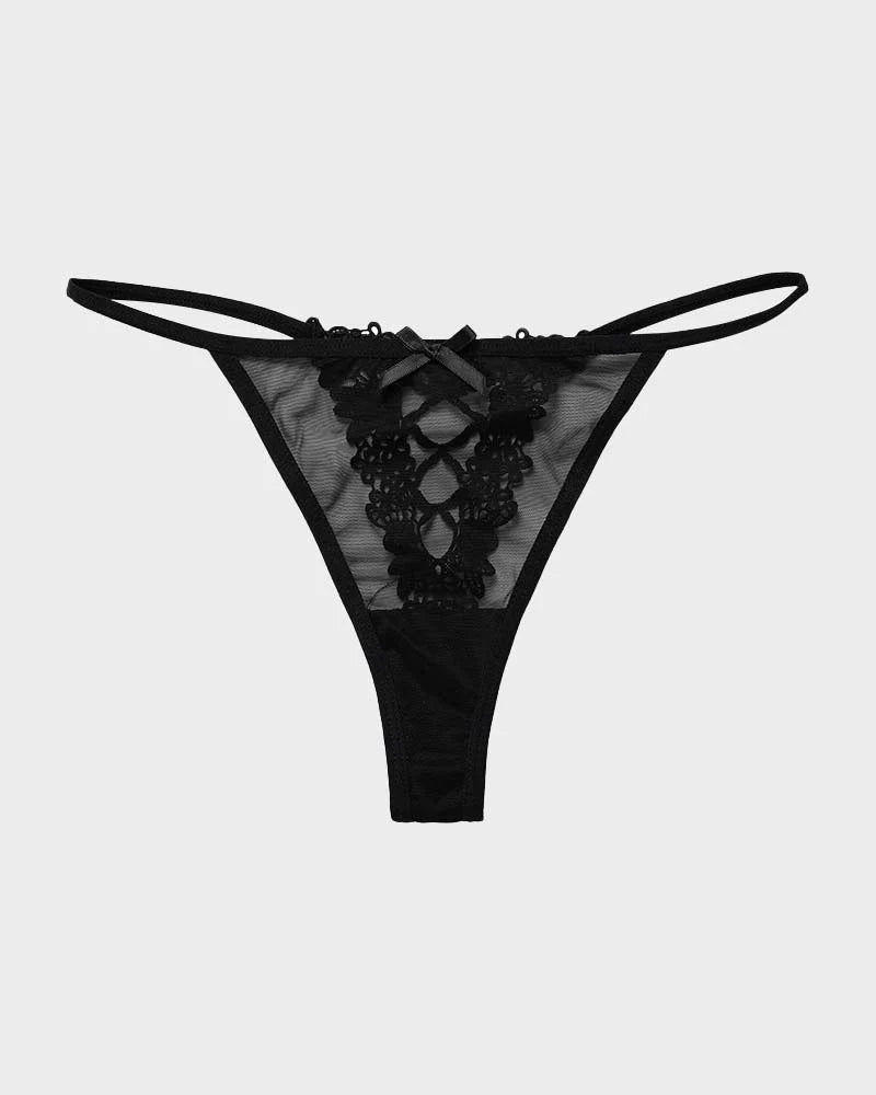 V-String-Höschen mit Spitzenbesatz aus Mesh